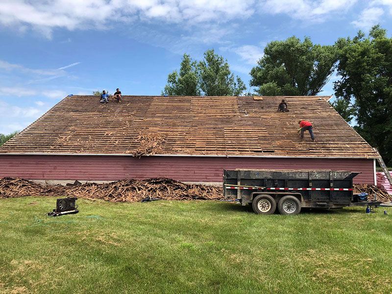 Before: barn roof during tear-off